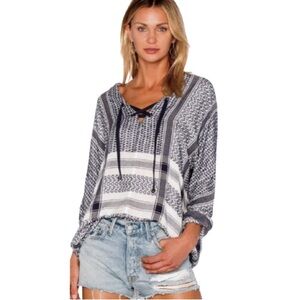 Rails x Anthropologie Lily Yarn-Dyed Sapphire Jacquard Blue Baja Top Size S EUC